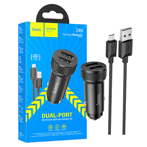 Auto punjač sa microUSB kabelom, 2 x USB, 2.4 A, 12W