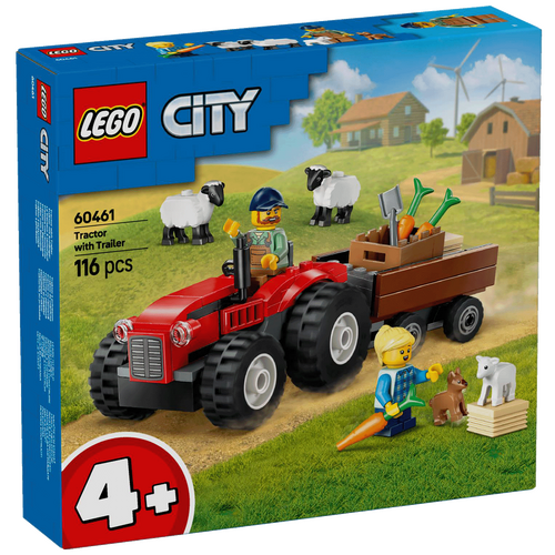 Crveni traktor s prikolicom i ovce, LEGO City